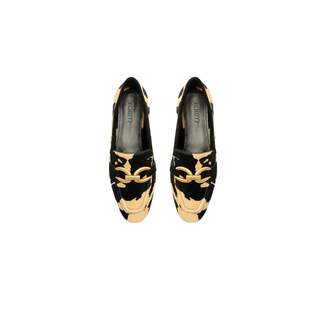 Schutz Couro Animal Print Moccasins