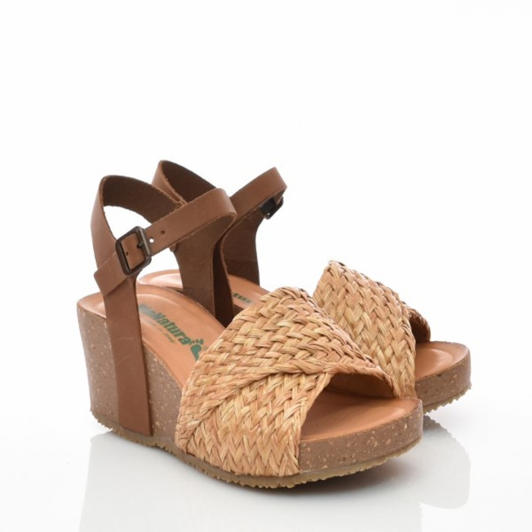 BioNatura Rafia Brandy Platforms Tan