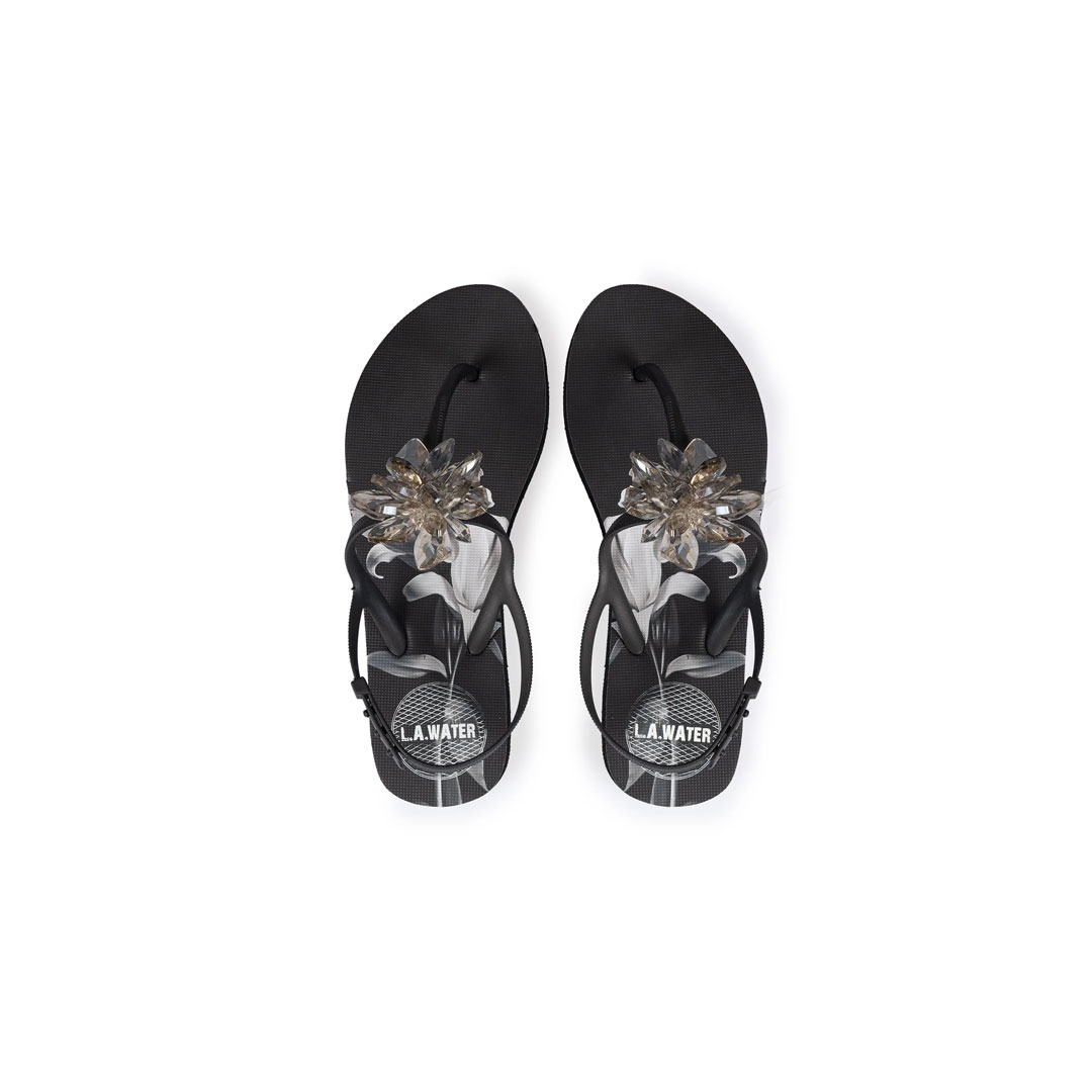 La Water Flower Black Sandals
