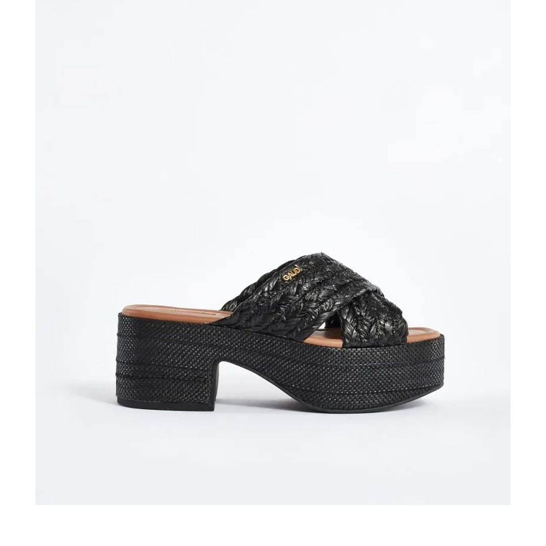 Gaudi Black Braided Raffia Sandals