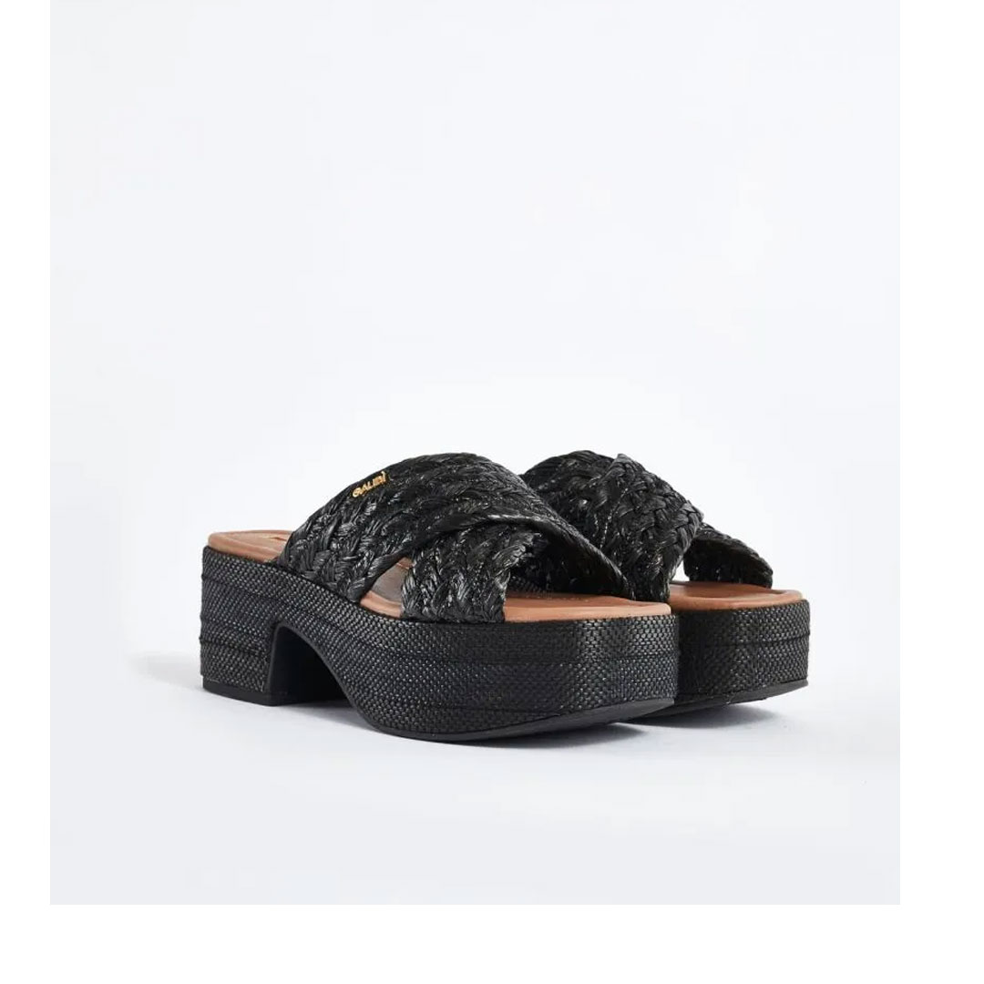 Gaudi Black Braided Raffia Sandals