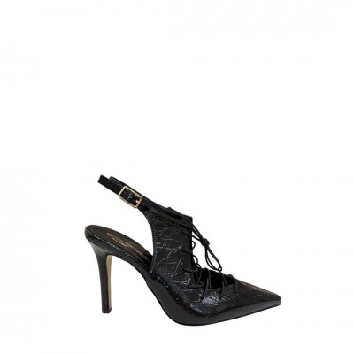 Sante Croco Black Sling-Back Pumps